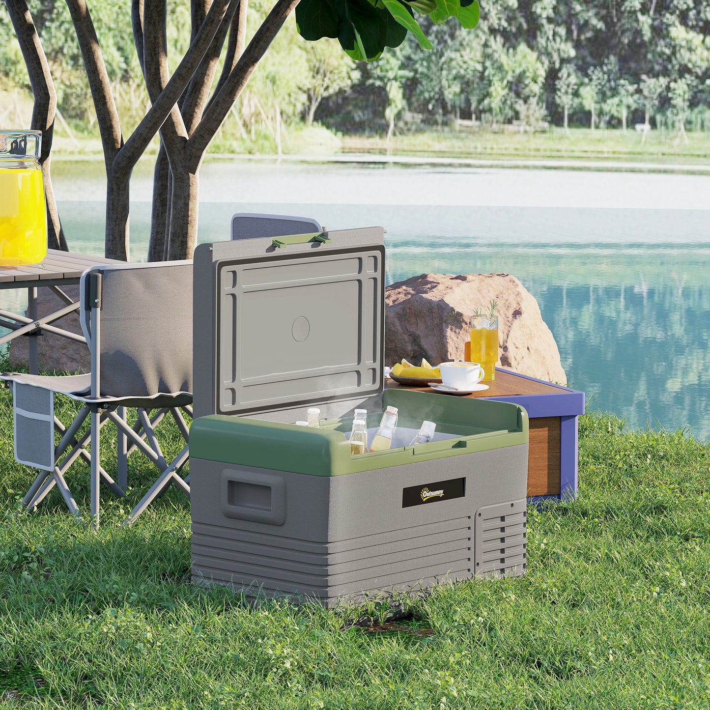30L Car Refrigerator 12V Portable Freezer for Camping, Light Green