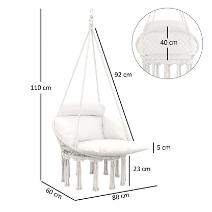 Hammock Chair, Boho Hanging Swing Chair with Cushion, Cream White