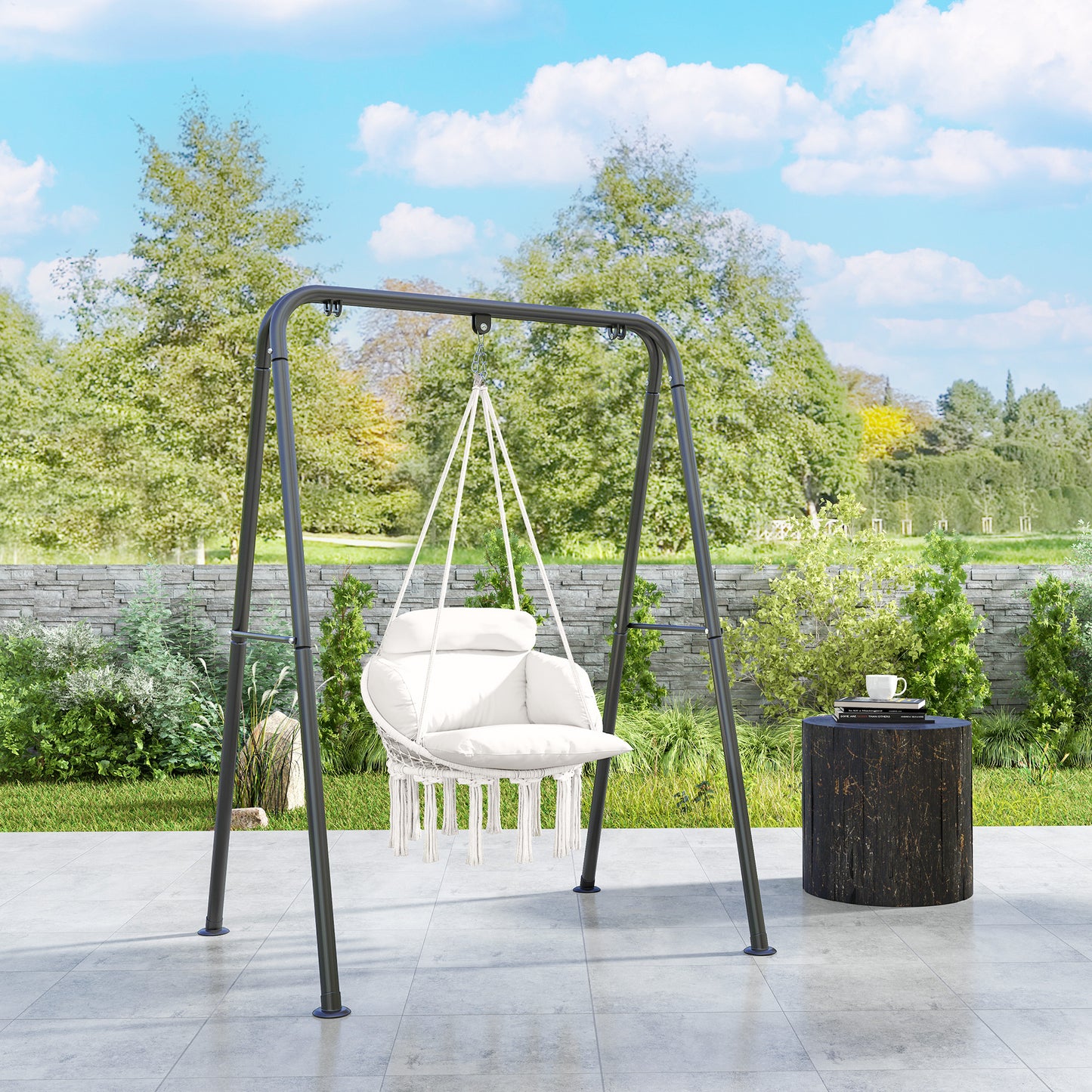 Hammock Chair, Boho Hanging Swing Chair with Cushion, Cream White