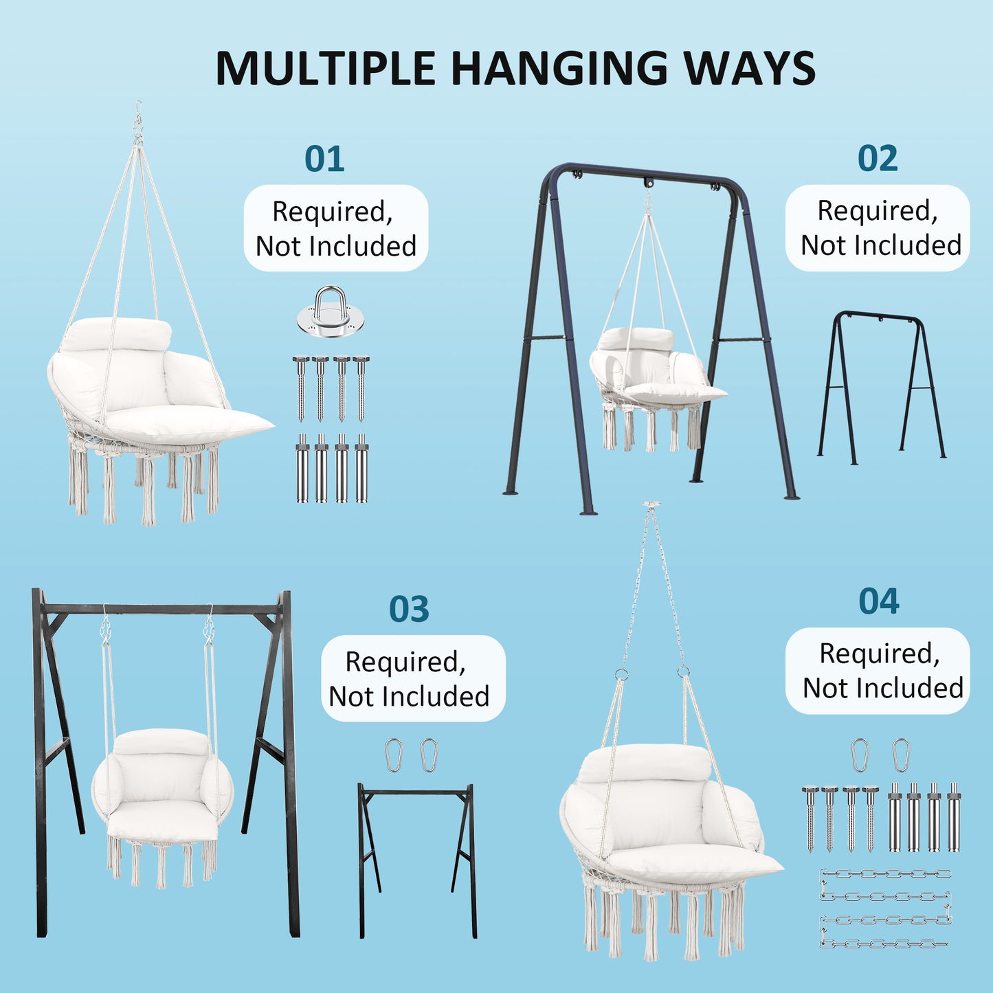 Hammock Chair, Boho Hanging Swing Chair with Cushion, Cream White