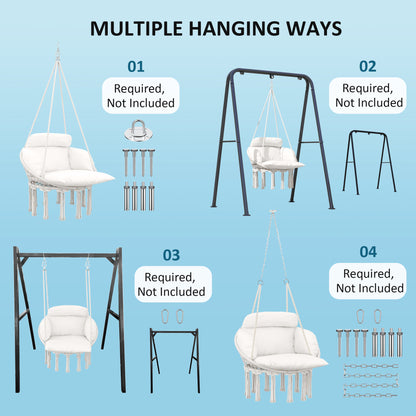 Hammock Chair, Boho Hanging Swing Chair with Cushion, Cream White