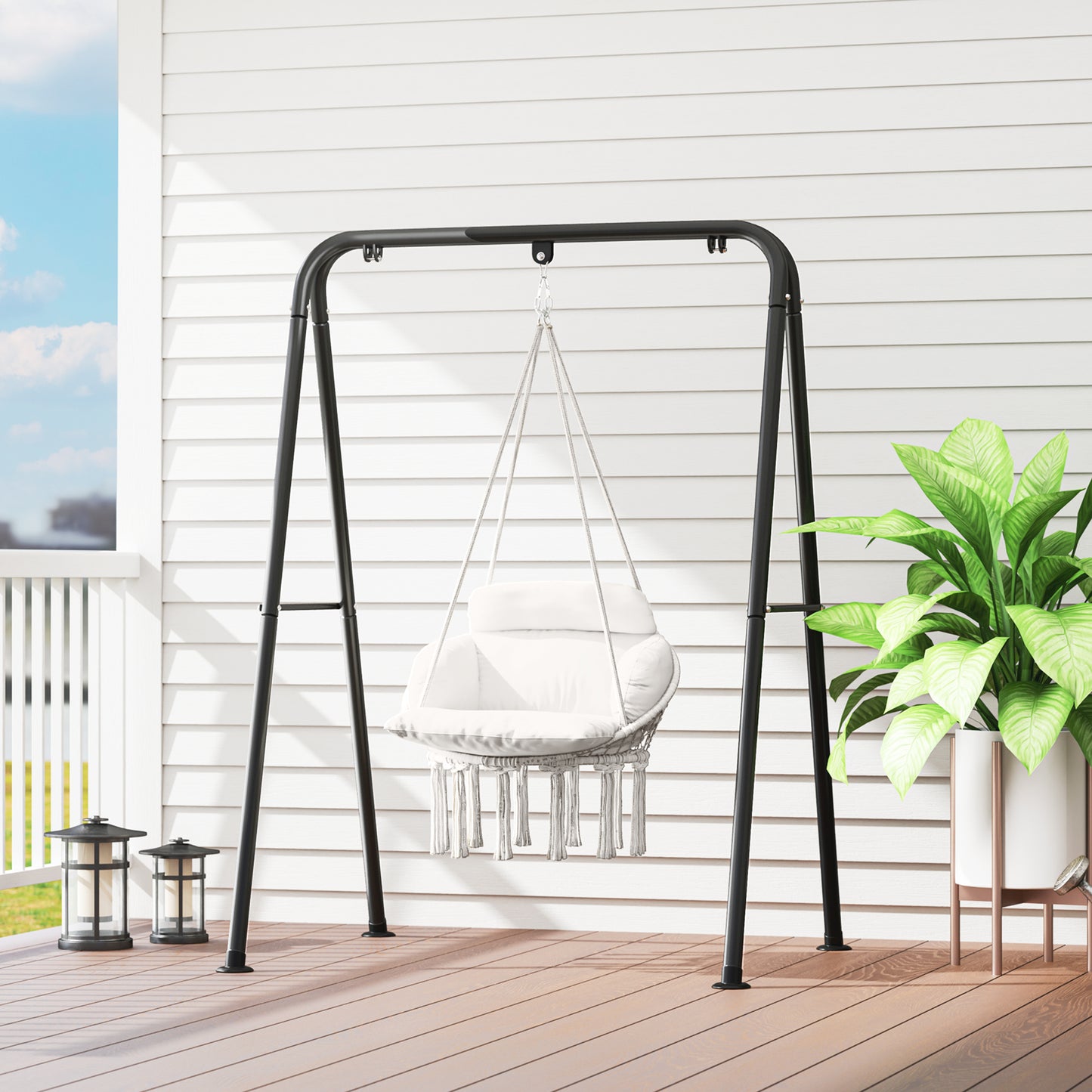 Hammock Chair, Boho Hanging Swing Chair with Cushion, Cream White