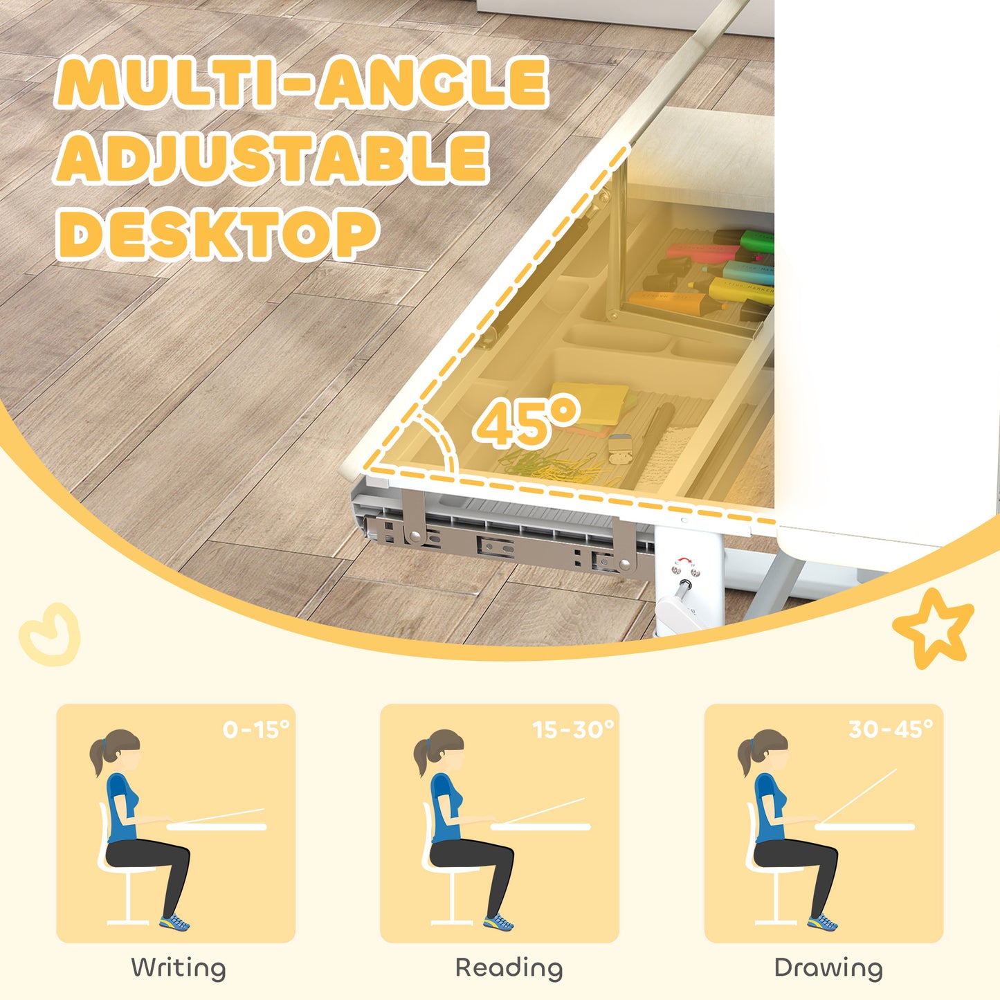 Kids Desk, Study Desk for Kids Height Adjustable with Tilt-Desktop