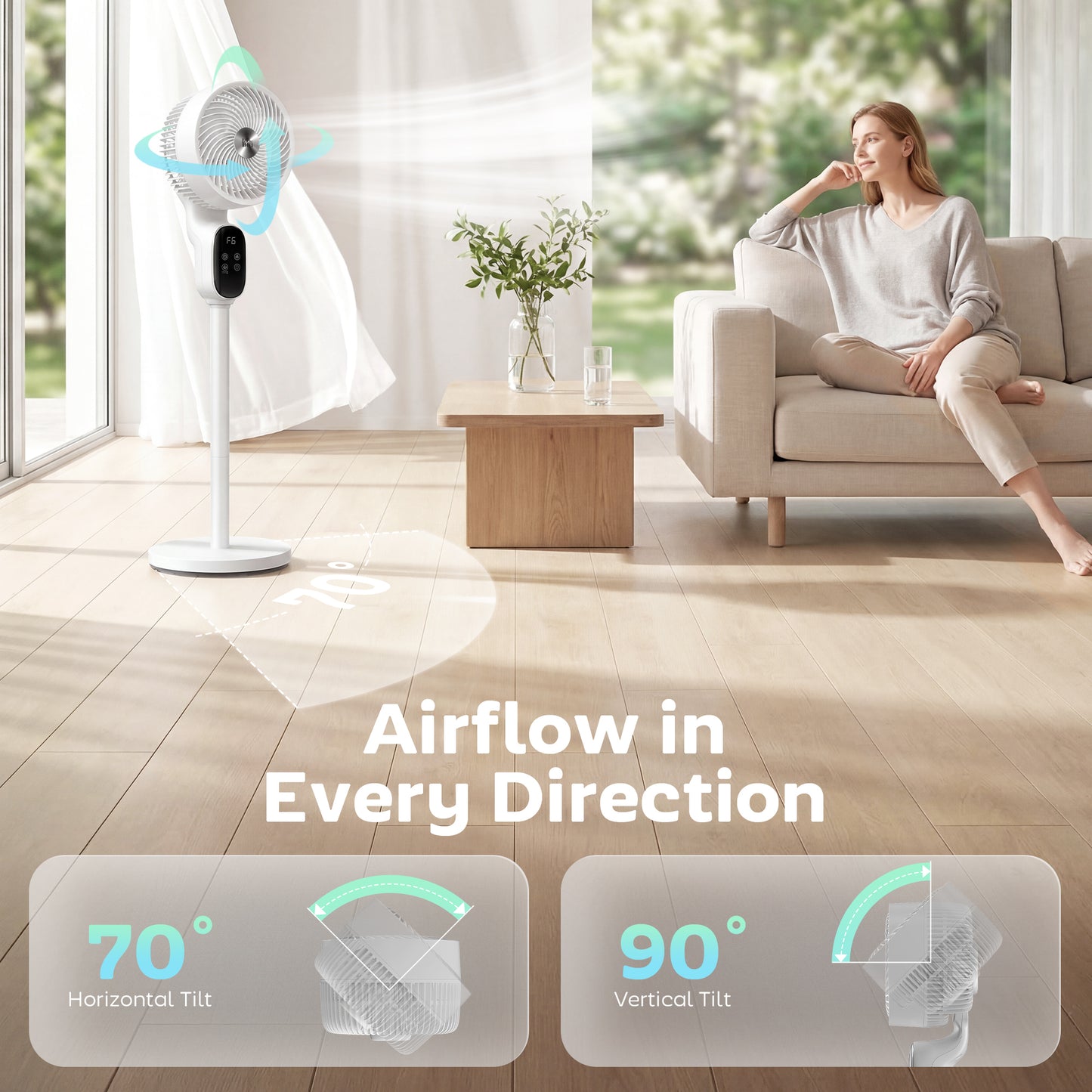 20 dB Standing Fan for Bedroom, Pedestal Fan with Oscillating