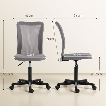 Vinsetto Armless Office Chair, Swivel Desk Chair w/ Adjustable Height Grey