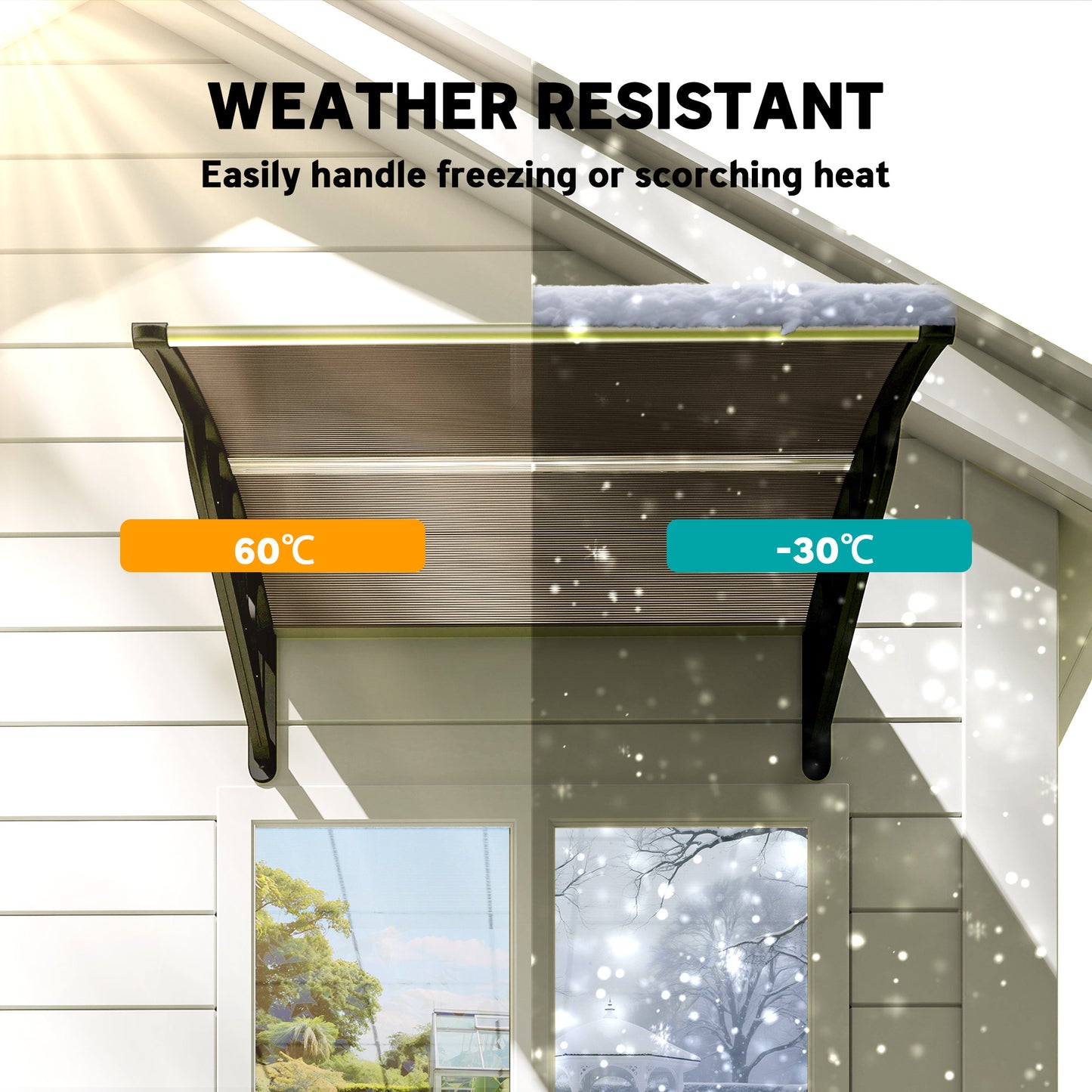 Door Canopy Outdoor Awning Rain Shelter for Window Porch, Brown