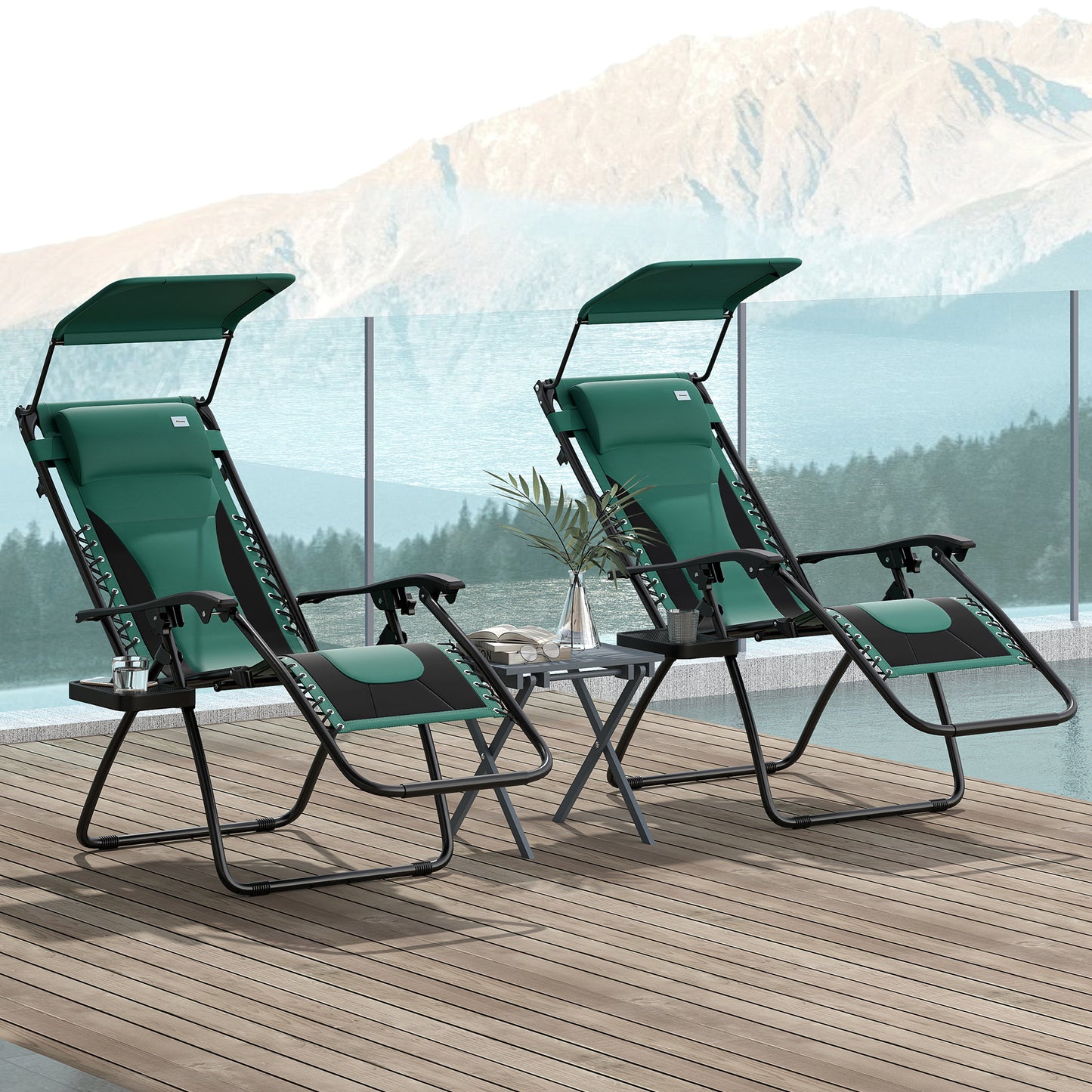 2 Pcs Zero Gravity Lounger Chair, Folding Reclining Chair, Green