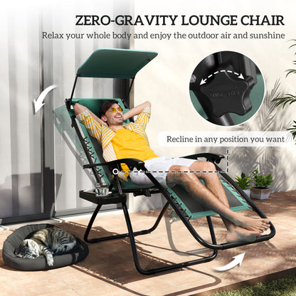 2 Pcs Zero Gravity Lounger Chair, Folding Reclining Chair, Green