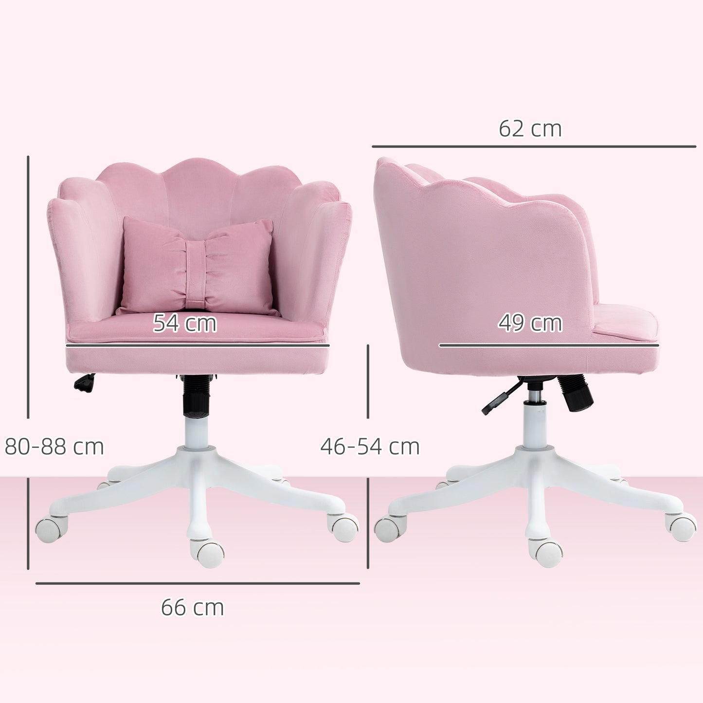 Armless Desk Chair Home Office Chair w/ Wide Seat Tilt Function Pink
