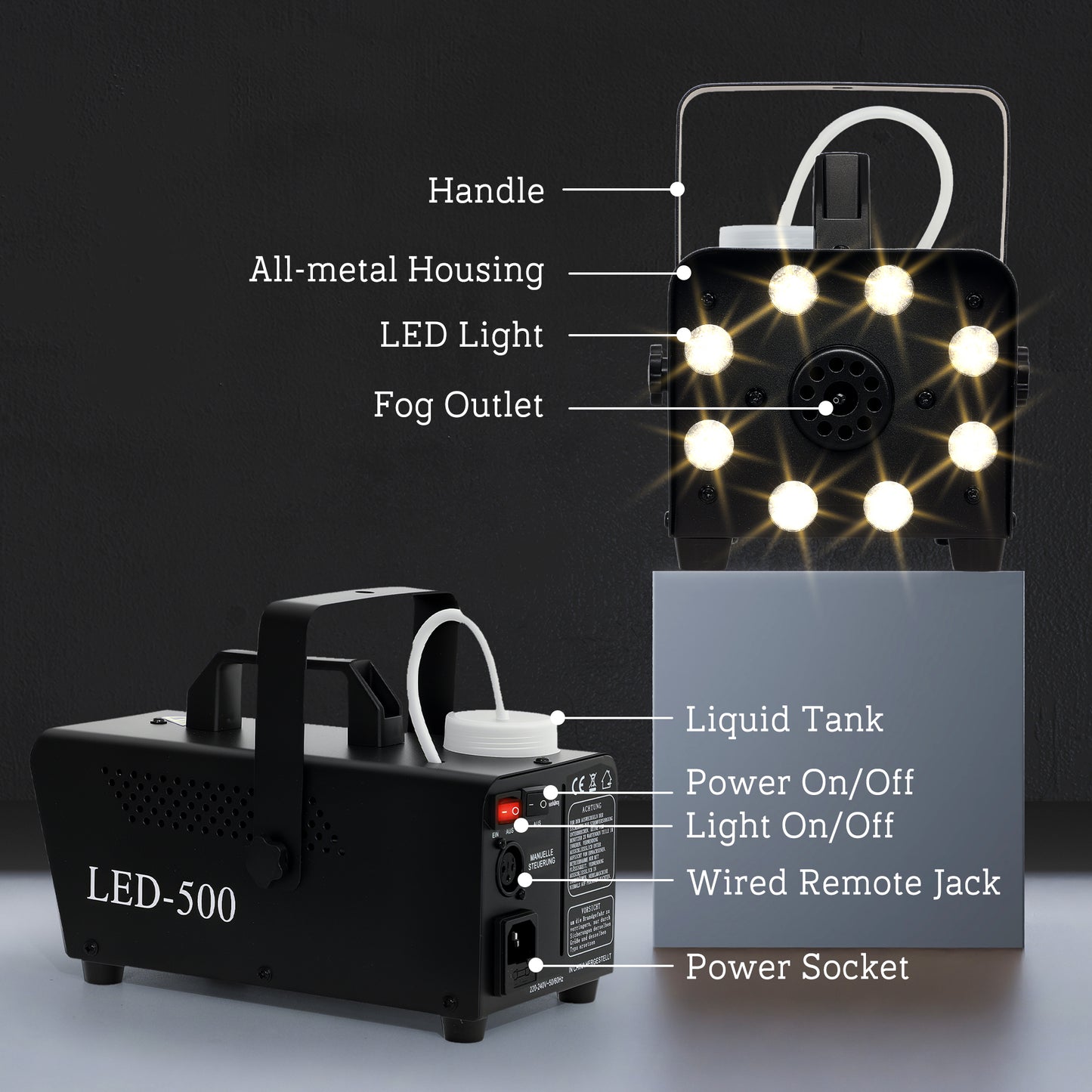 Smoke Machine with 3 RGB LED Lights 2000CFM Fog Machine with Remote Controls
