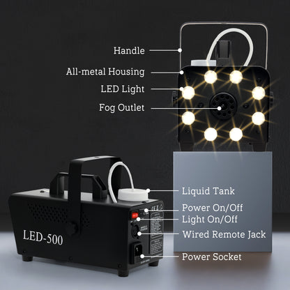 Smoke Machine with 3 RGB LED Lights 2000CFM Fog Machine with Remote Controls