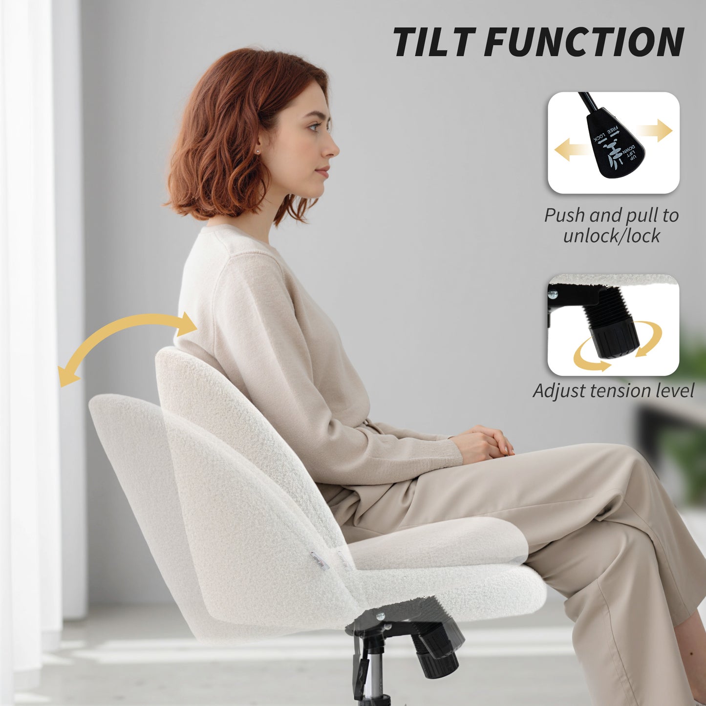 Desk Chair, Fluffy Swivel Office Chair for Makeup Vanity, Cream