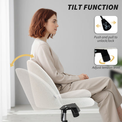 Desk Chair, Fluffy Swivel Office Chair for Makeup Vanity, Cream