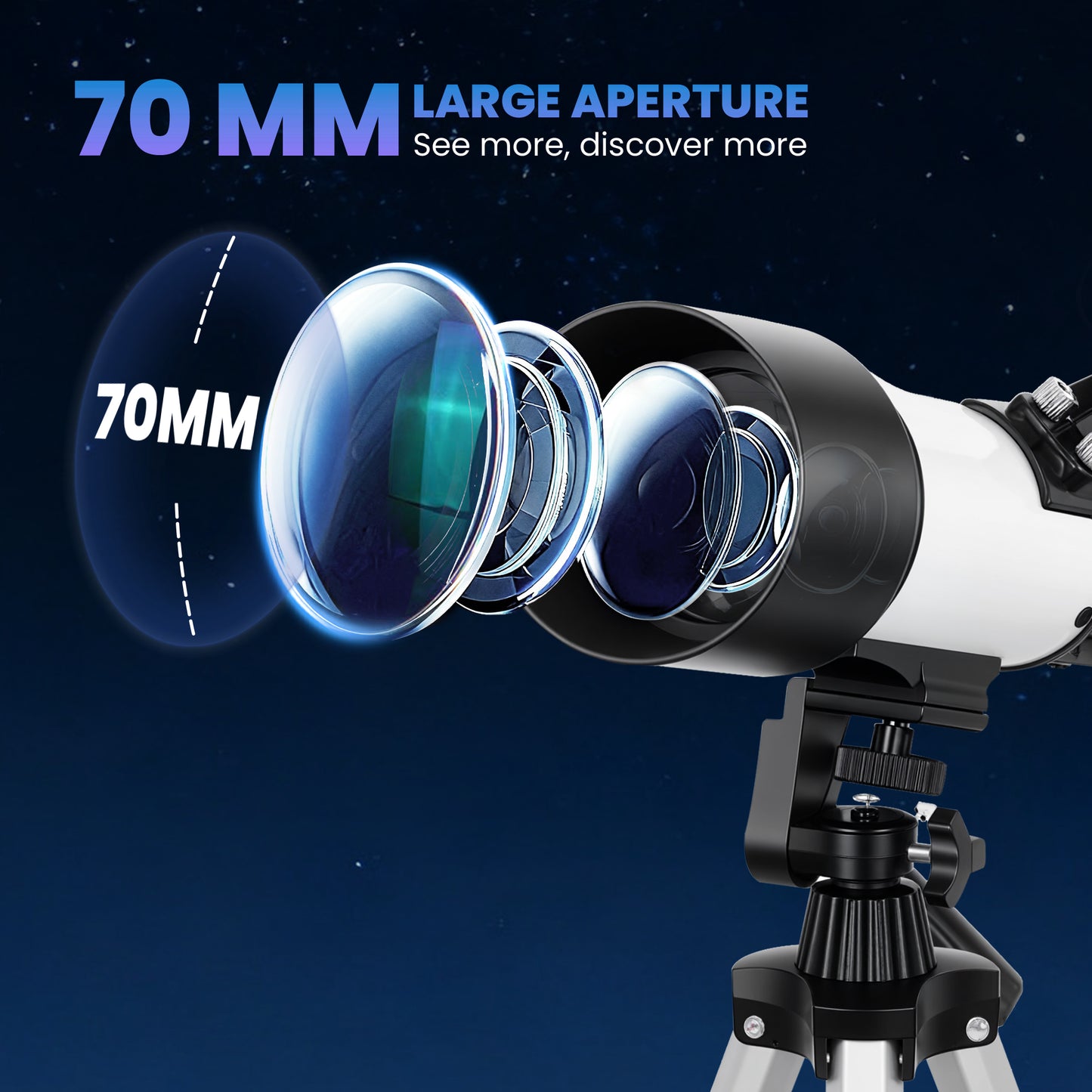 Refractor Astronomy Telescope with 70 mm Aperture, Carry Bag, White