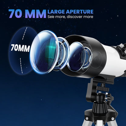 Refractor Astronomy Telescope with 70 mm Aperture, Carry Bag, White