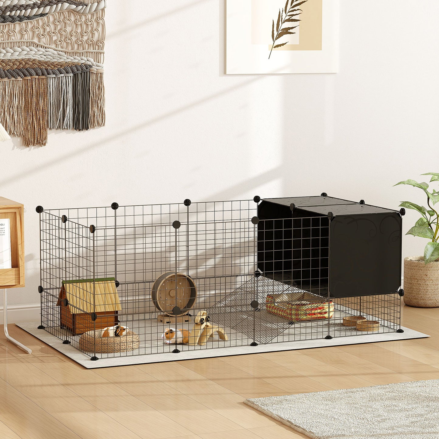 DIY Small Animal Cage w/ Elevated Huts, for Guinea Pigs, Rabbits