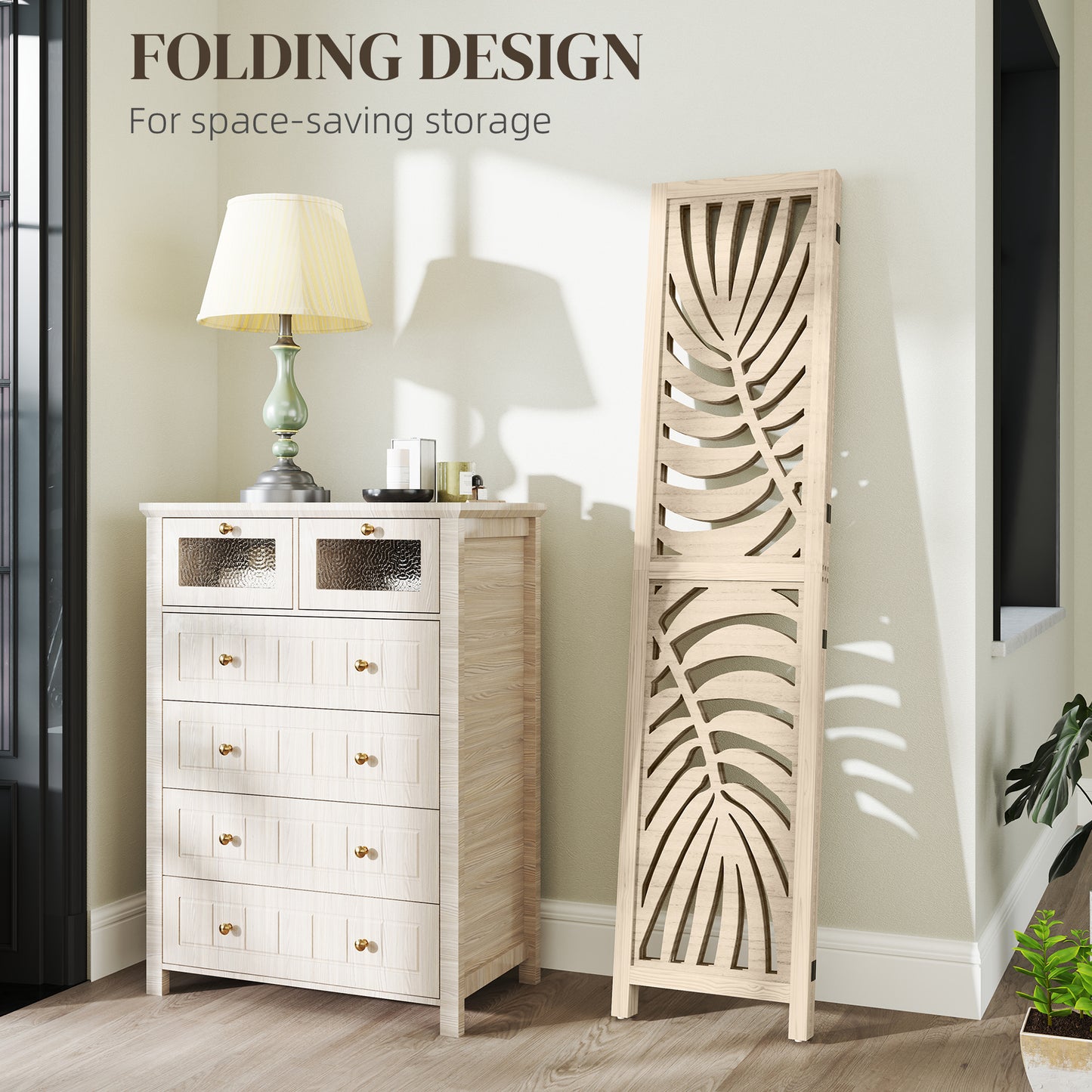 3 Panel Room Divider, Detachable Privacy Screens, Natural Wood
