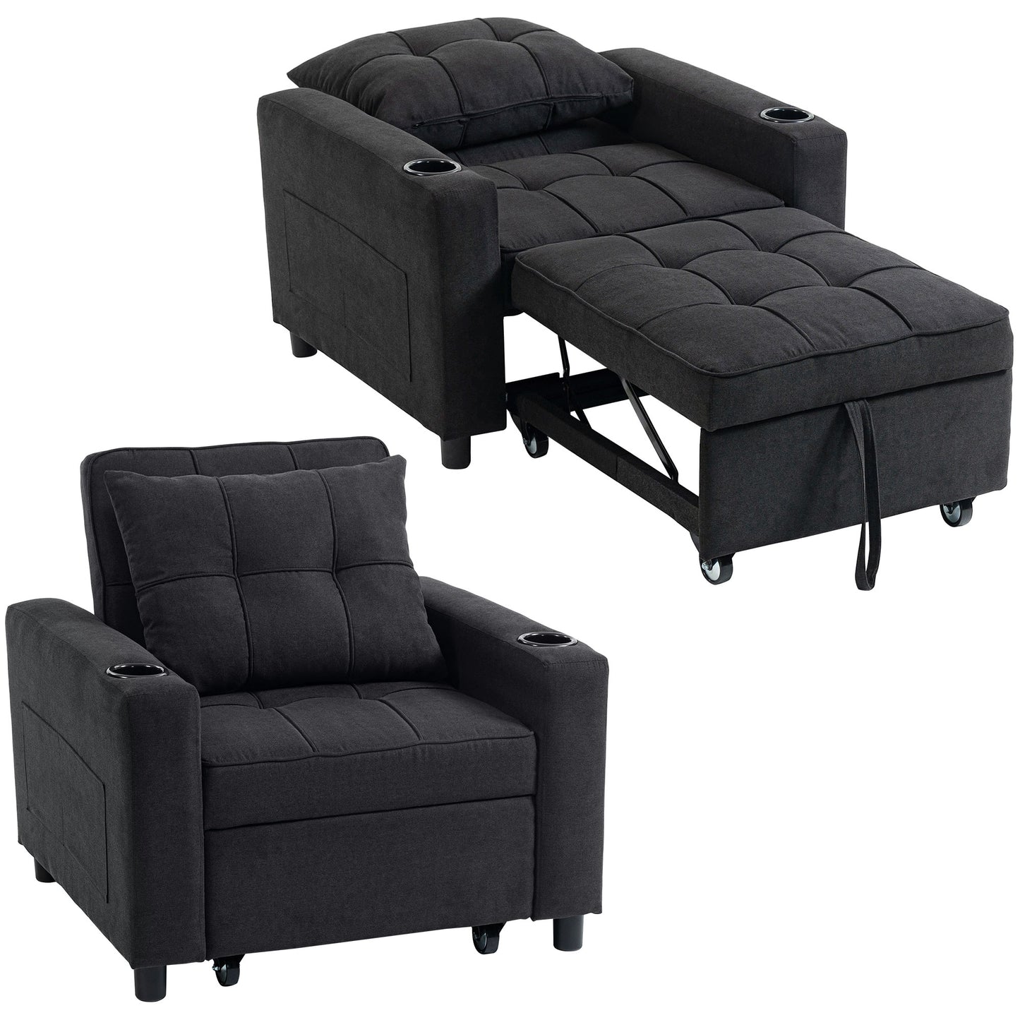 3-in-1 Sofa Bed, Convertible Sleeper Chair with Adjustable Backrest