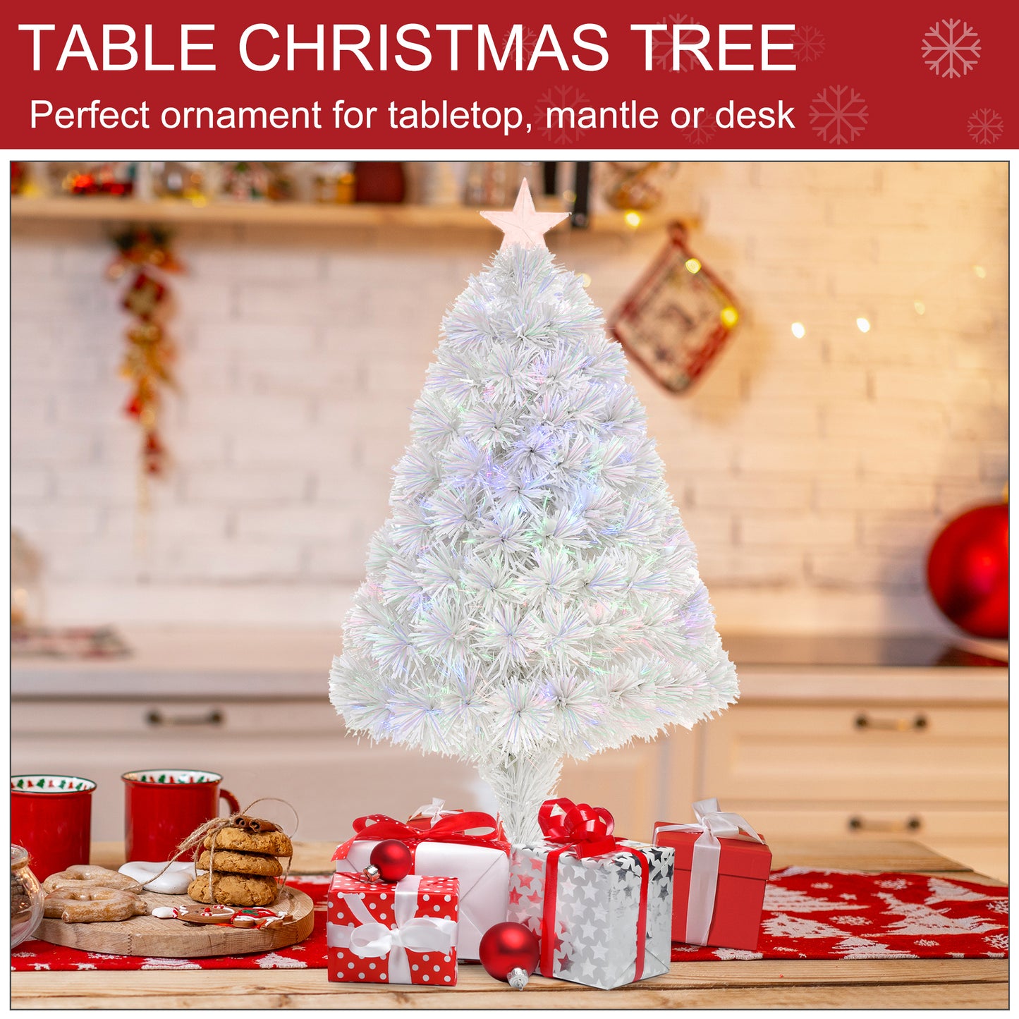 2.5FT Prelit Artificial Tabletop Christmas Tree w/ Fibre Optics for Desk