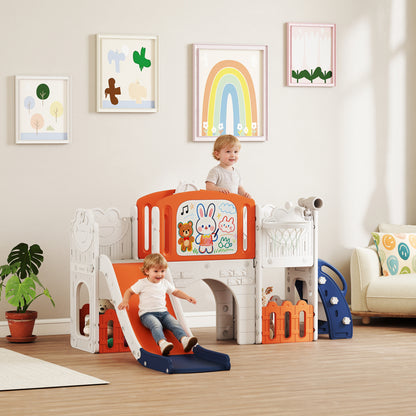 7 in 1 Toddler Slide Set, Frog Theme Playset with Basketball Hoop