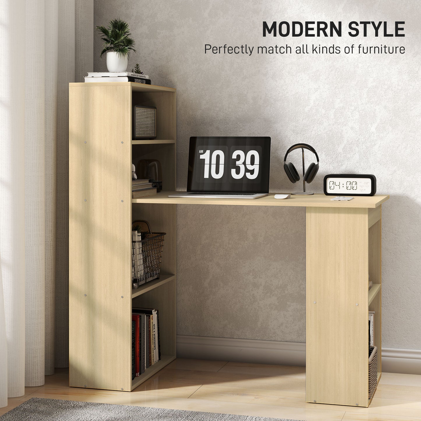 120cm Computer Desk Bookshelf Writing Table Workstation 6 Shelves