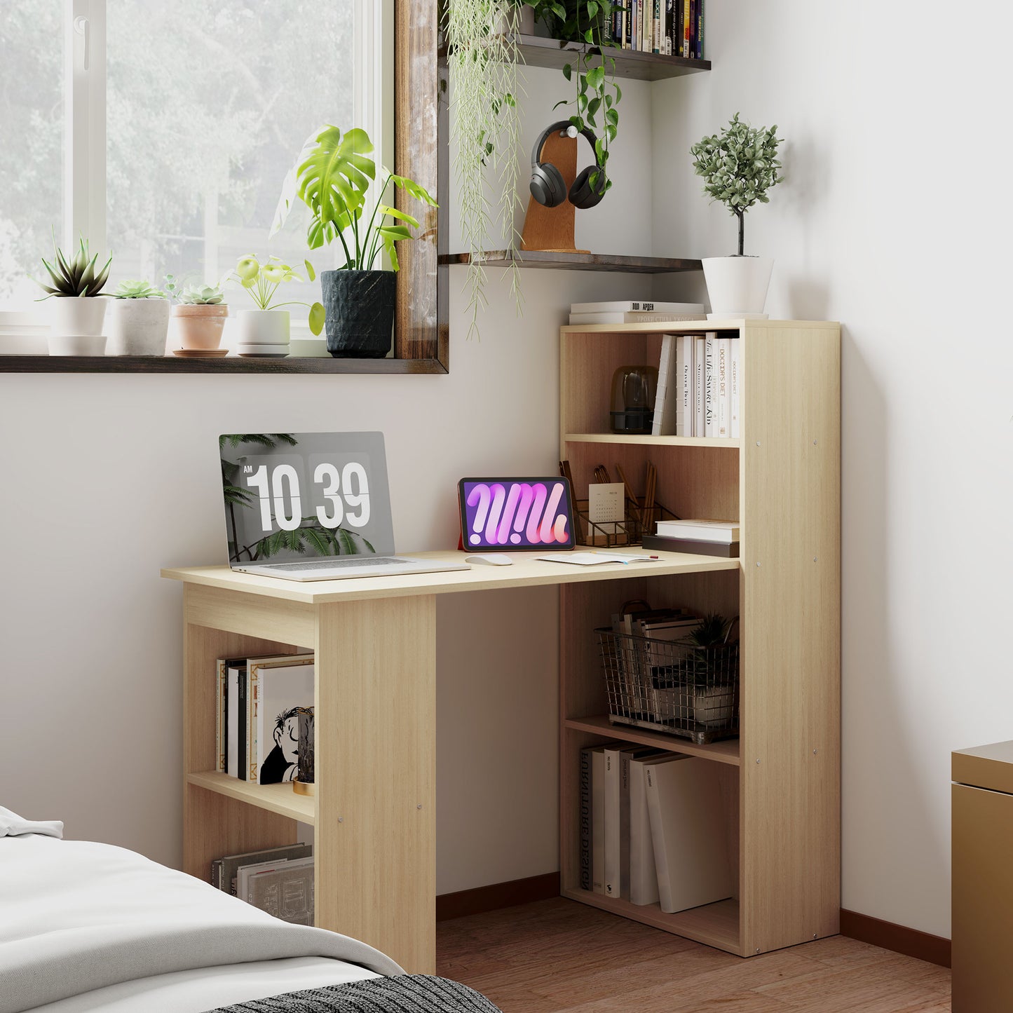 120cm Computer Desk Bookshelf Writing Table Workstation 6 Shelves
