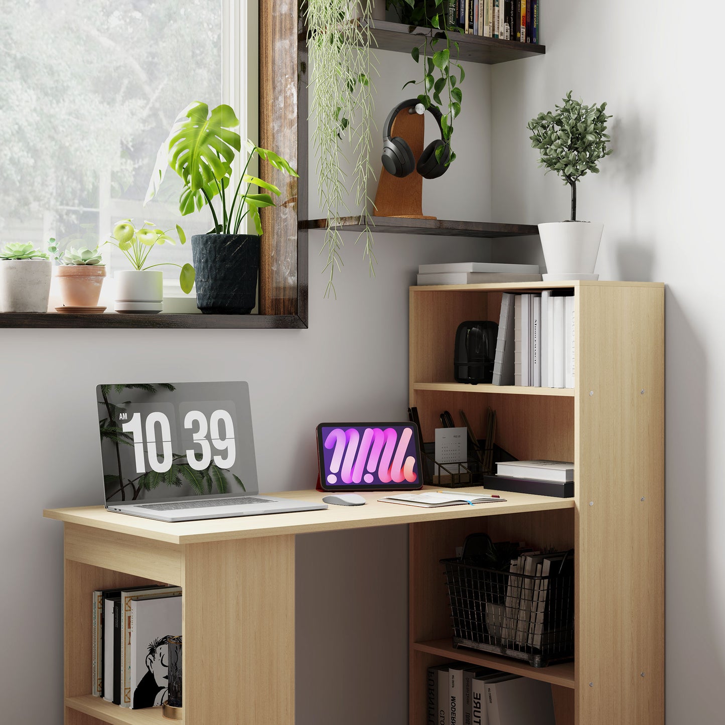 120cm Computer Desk Bookshelf Writing Table Workstation 6 Shelves