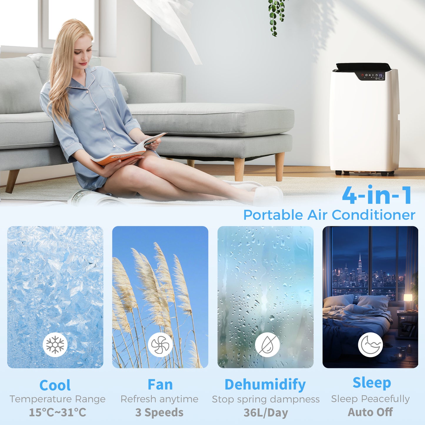 Portable Air Conditioner 14000 BTU, 4-in-1 Air Conditioning Unit