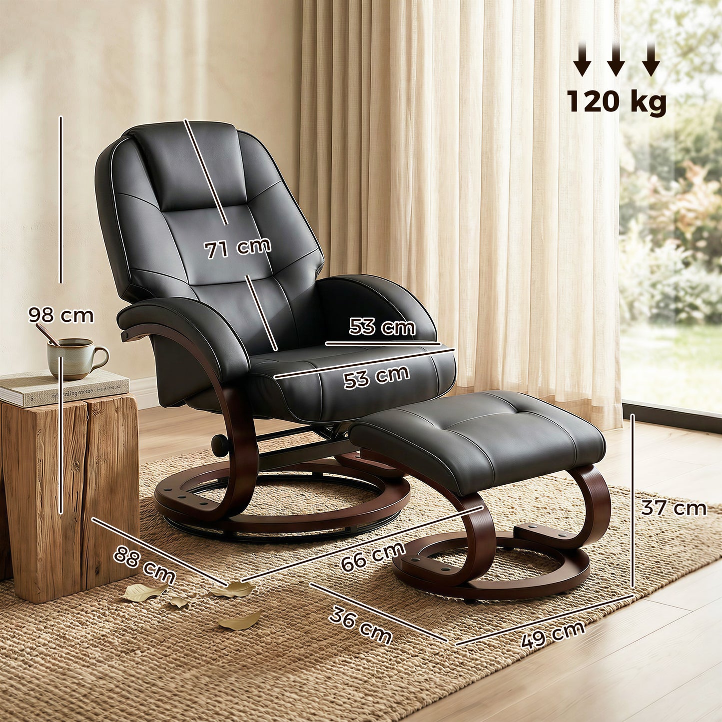 Recliner Chair with Footstool, Swivel Recliner Armchair, Black