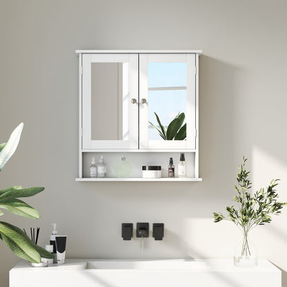 Wall Mounted Mirror Cabinet W/ Double Mirror Doors & Adjustable Shelf