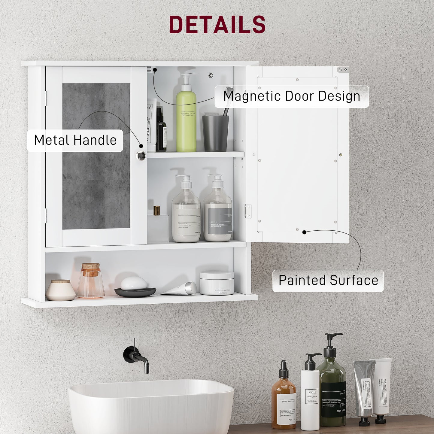 Wall Mounted Mirror Cabinet W/ Double Mirror Doors & Adjustable Shelf
