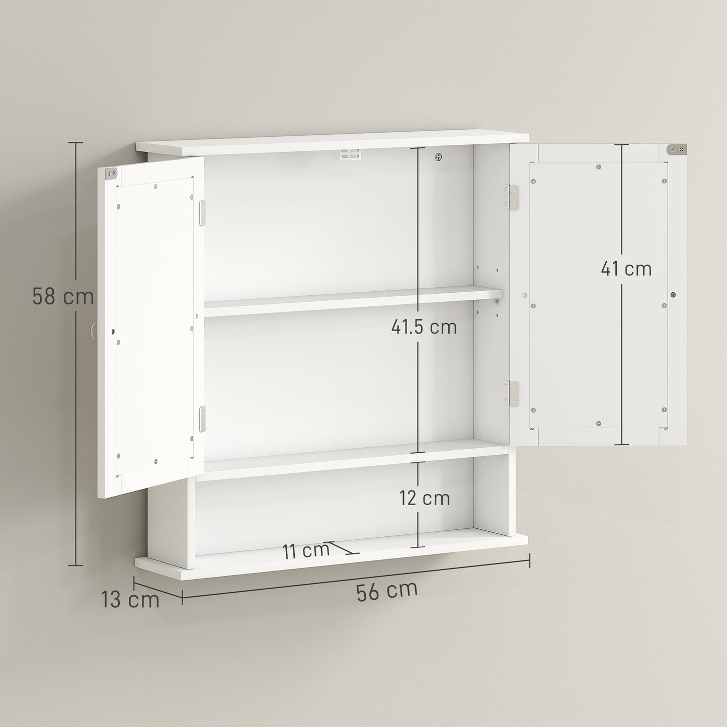Wall Mounted Mirror Cabinet W/ Double Mirror Doors & Adjustable Shelf