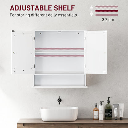 Wall Mounted Mirror Cabinet W/ Double Mirror Doors & Adjustable Shelf