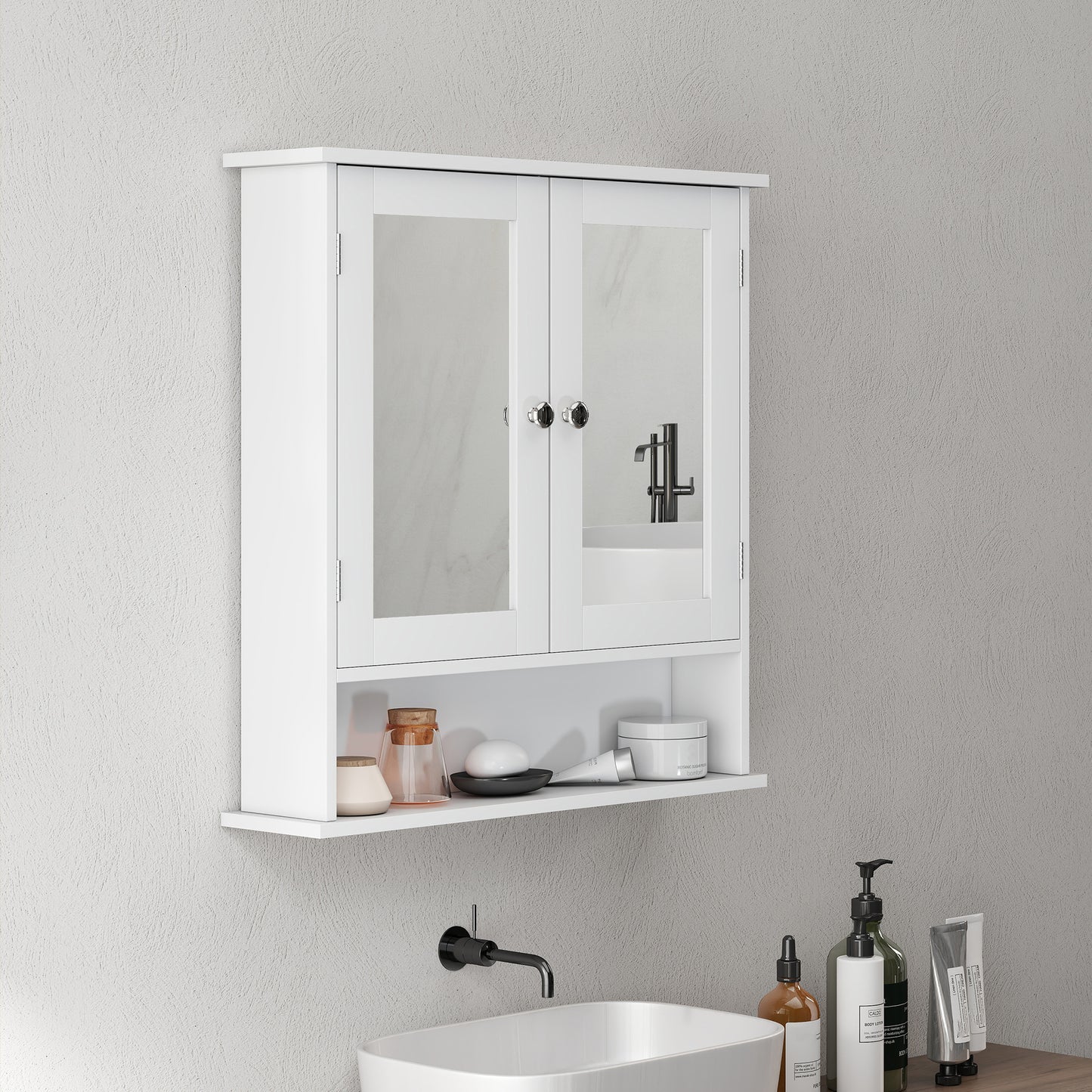 Wall Mounted Mirror Cabinet W/ Double Mirror Doors & Adjustable Shelf