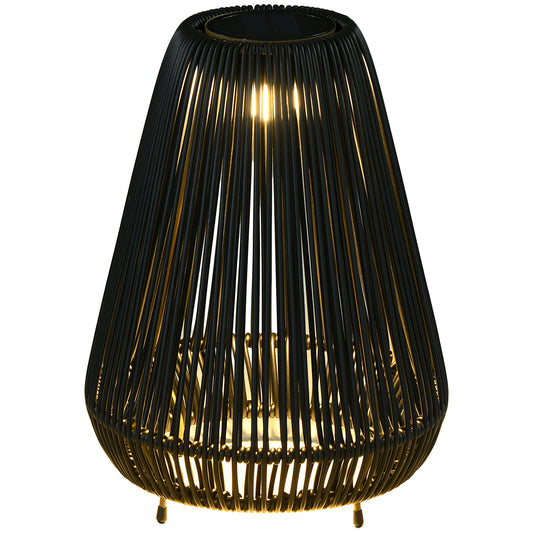 3-Level Adjustable Garden Rattan Solar Lantern, Black