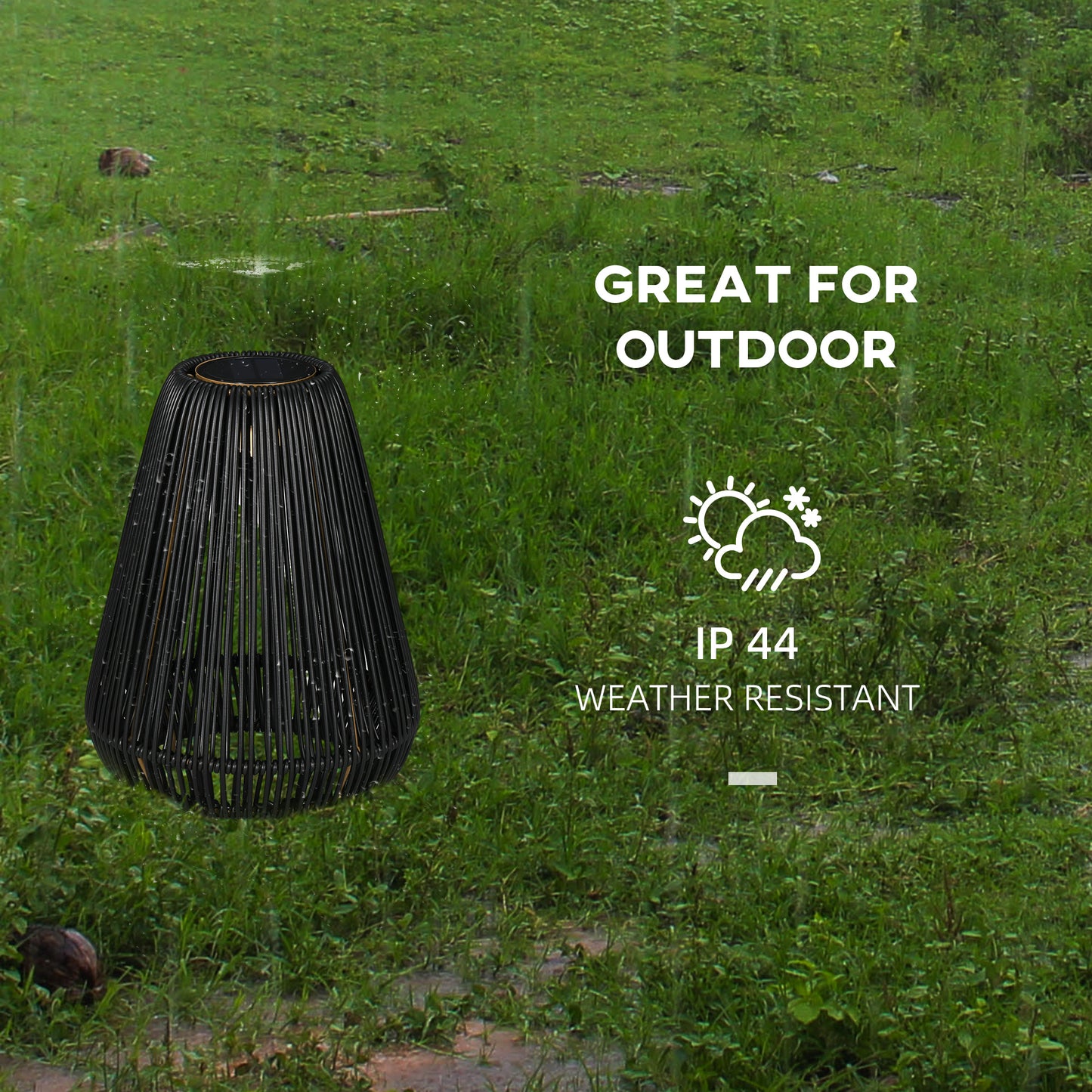 3-Level Adjustable Garden Rattan Solar Lantern, Black