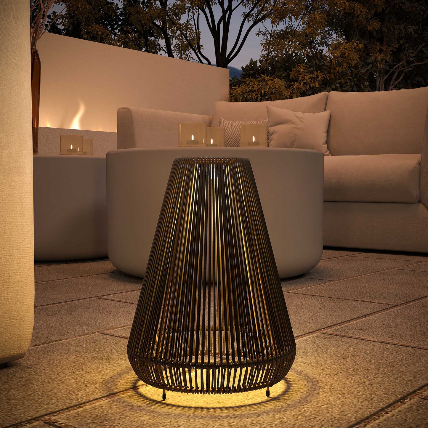 3-Level Adjustable Garden Rattan Solar Lantern, Black