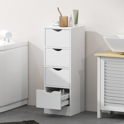 4-Drawer Bathroom Cabinet, Freestanding Narrow Cabinet, White