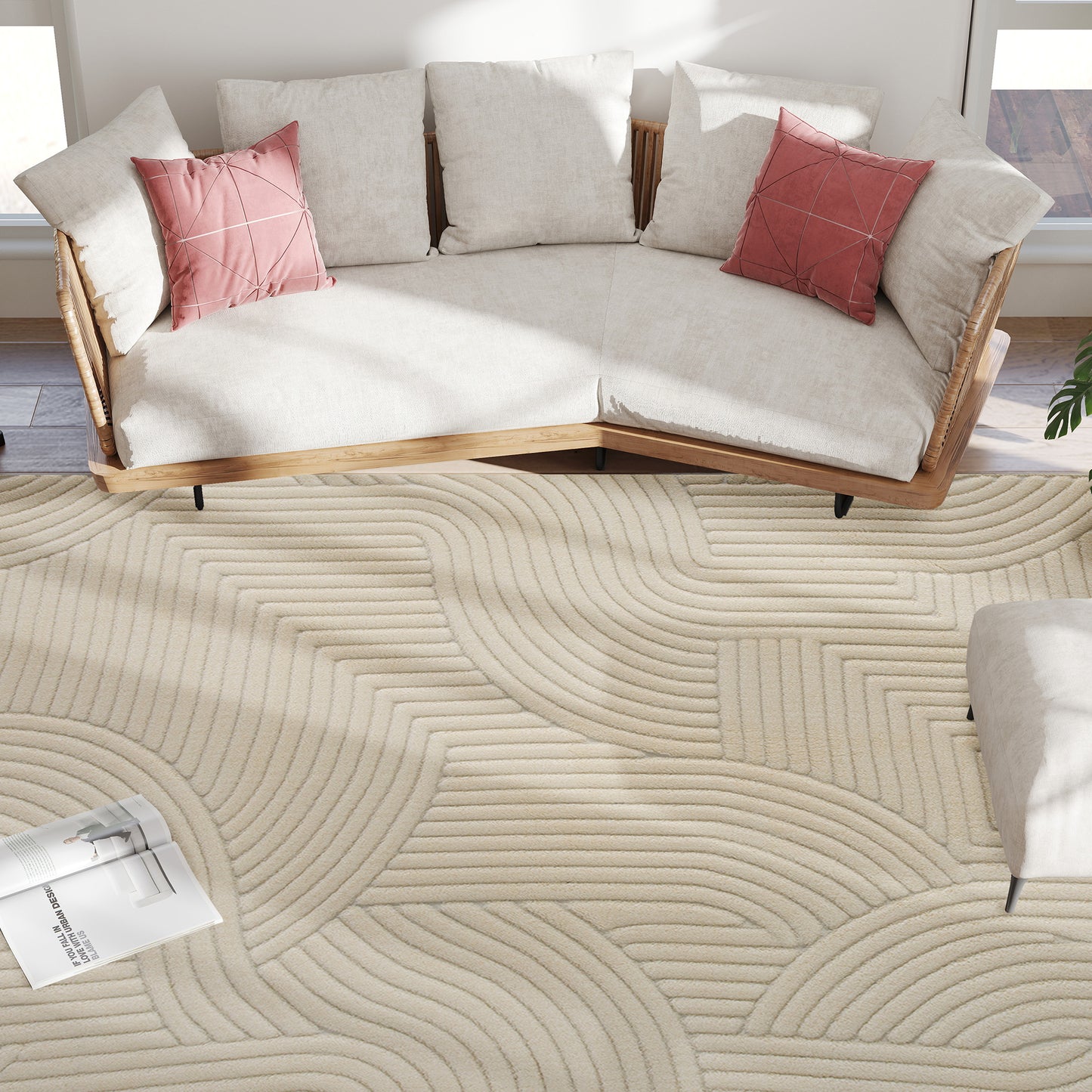 Modern Geometric Rug, Thick & Plush, Non-Slip, 160 x 120 cm – Cream
