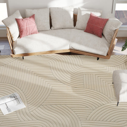 Modern Geometric Rug, Thick & Plush, Non-Slip, 160 x 120 cm – Cream