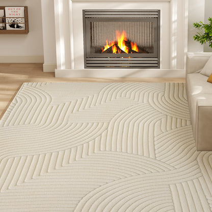 Modern Geometric Rug, Thick & Plush, Non-Slip, 160 x 120 cm – Cream