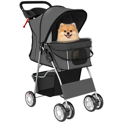Pet Stroller Carrier Foldable Deluxe Walk Travel Dog, Dark Grey
