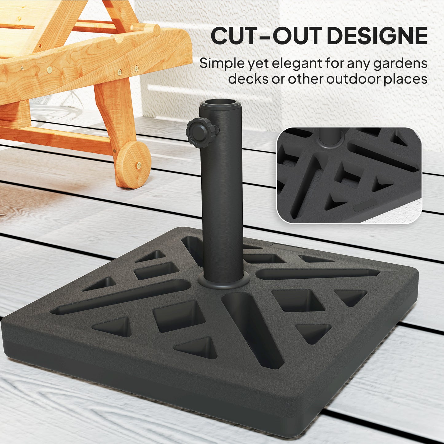 Parasol Base 15kg Garden Umbrella Stand with Cut-Out Design, Black