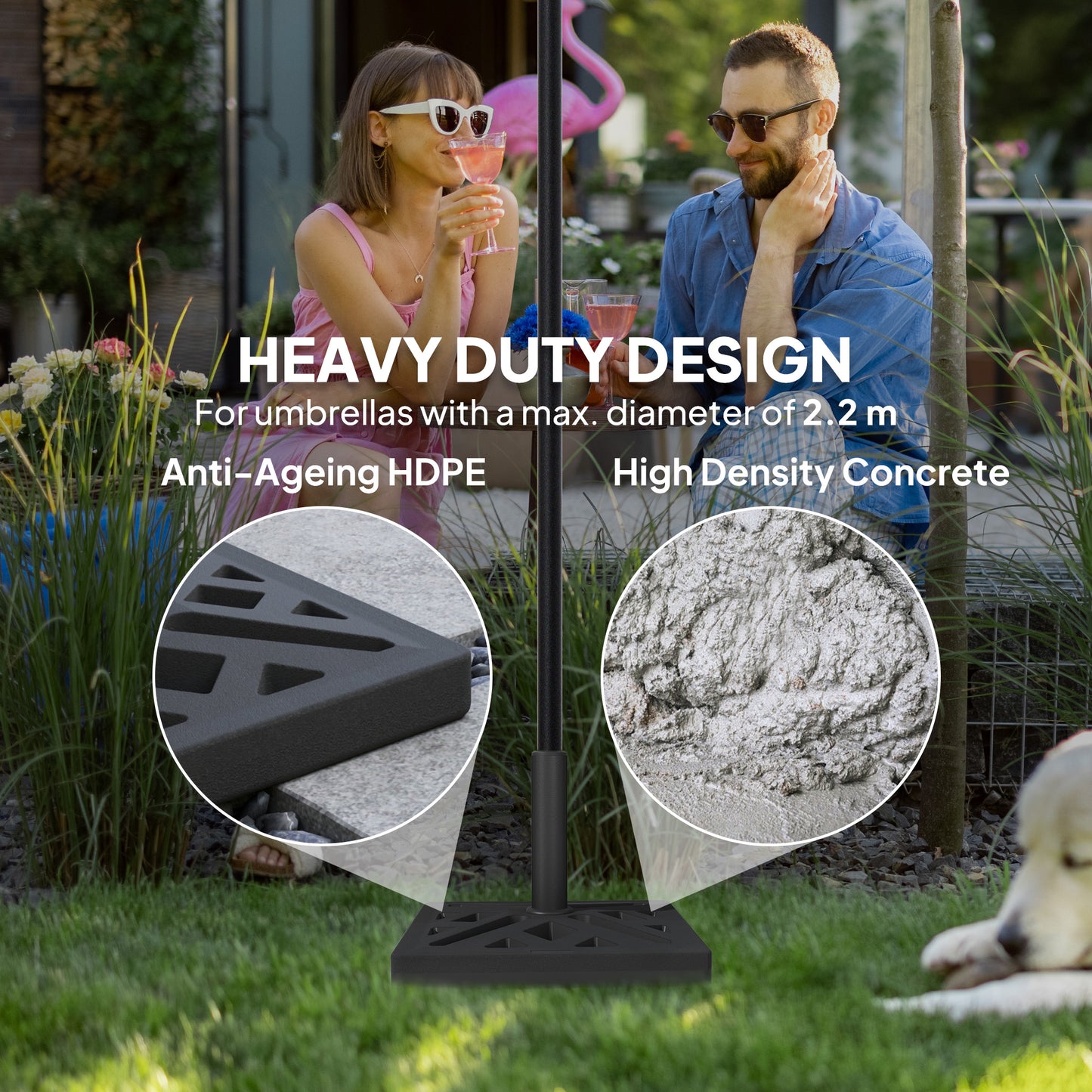 Parasol Base 15kg Garden Umbrella Stand with Cut-Out Design, Black