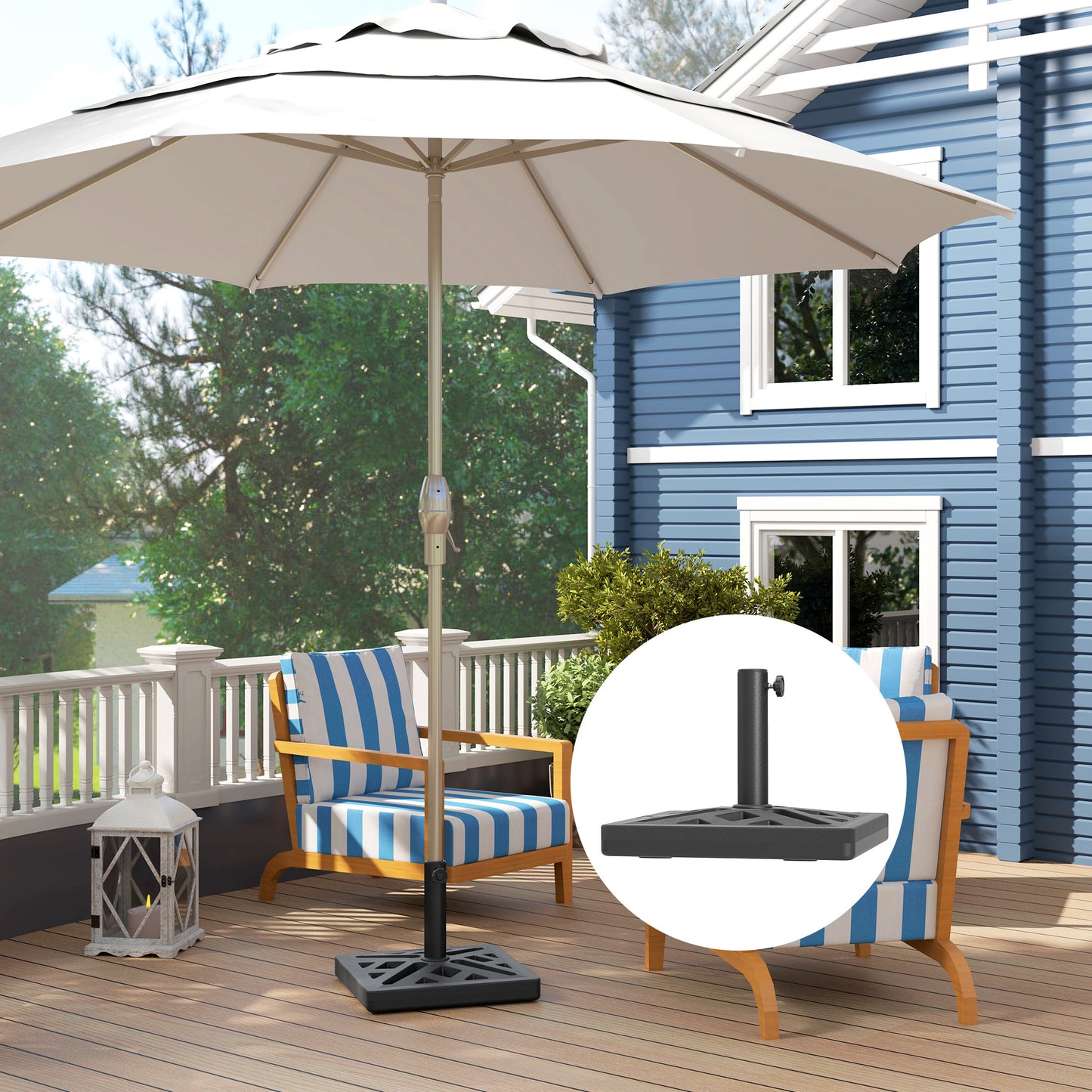 Parasol Base 15kg Garden Umbrella Stand with Cut-Out Design, Black