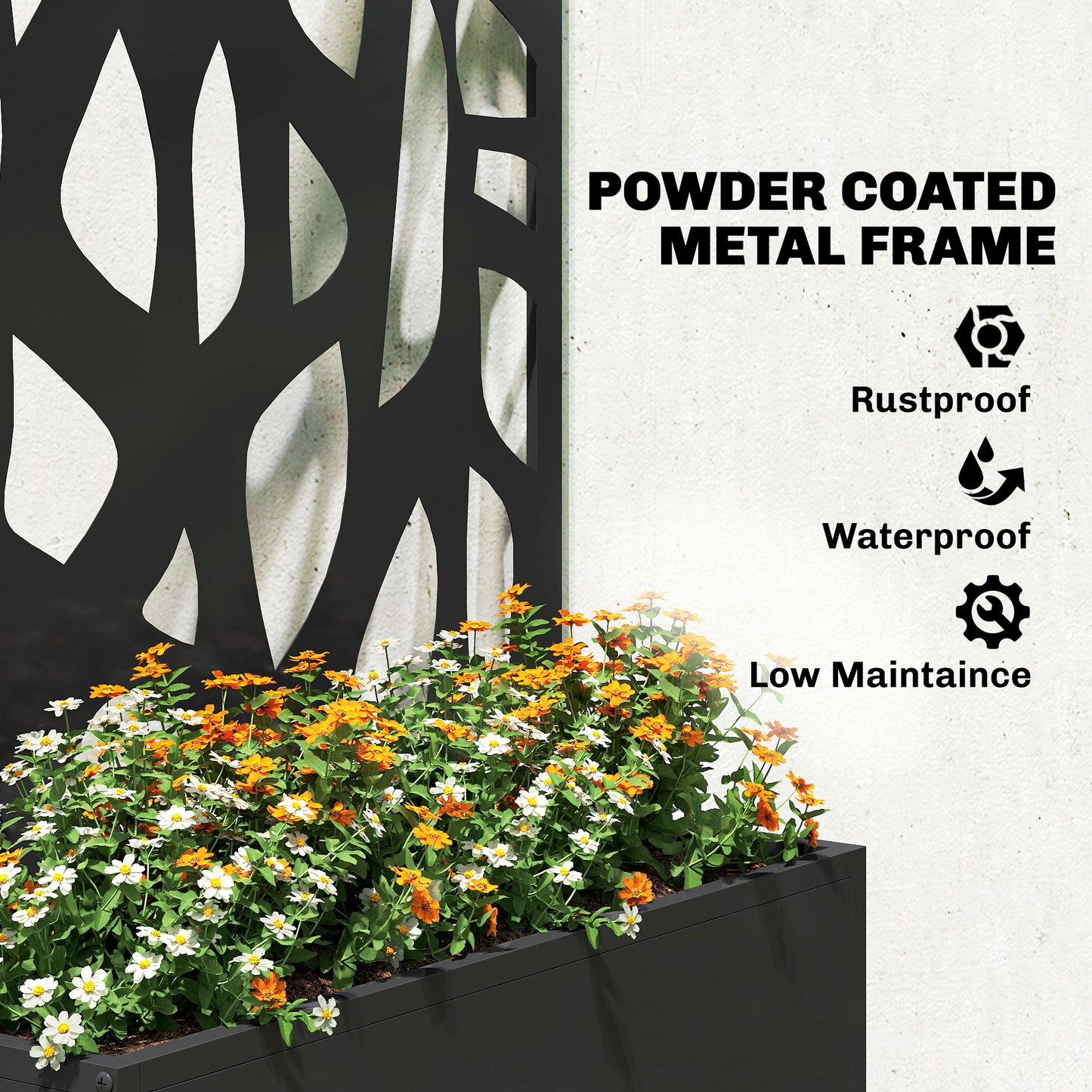 Metal Raised Garden Bed with Trellis, Outdoor Planter Box