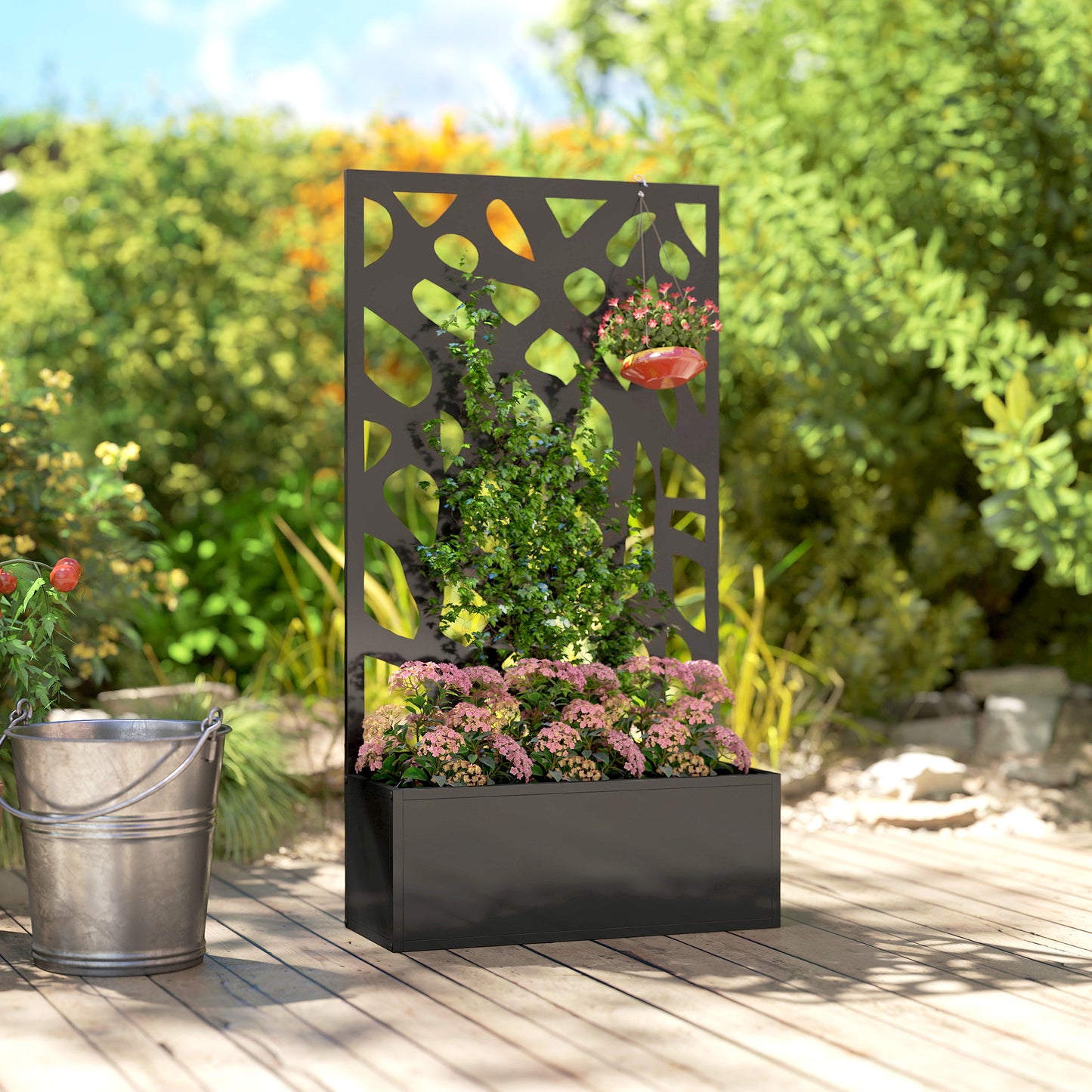 Metal Raised Garden Bed with Trellis, Outdoor Planter Box