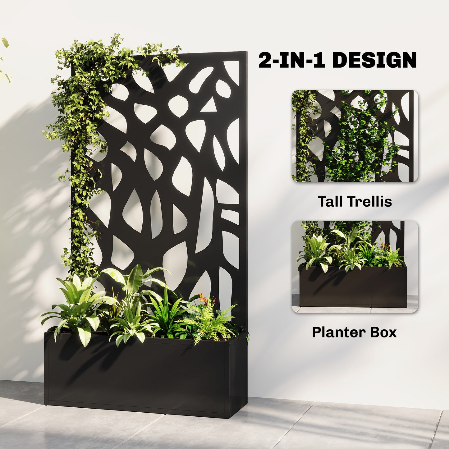 Metal Raised Garden Bed with Trellis, Outdoor Planter Box