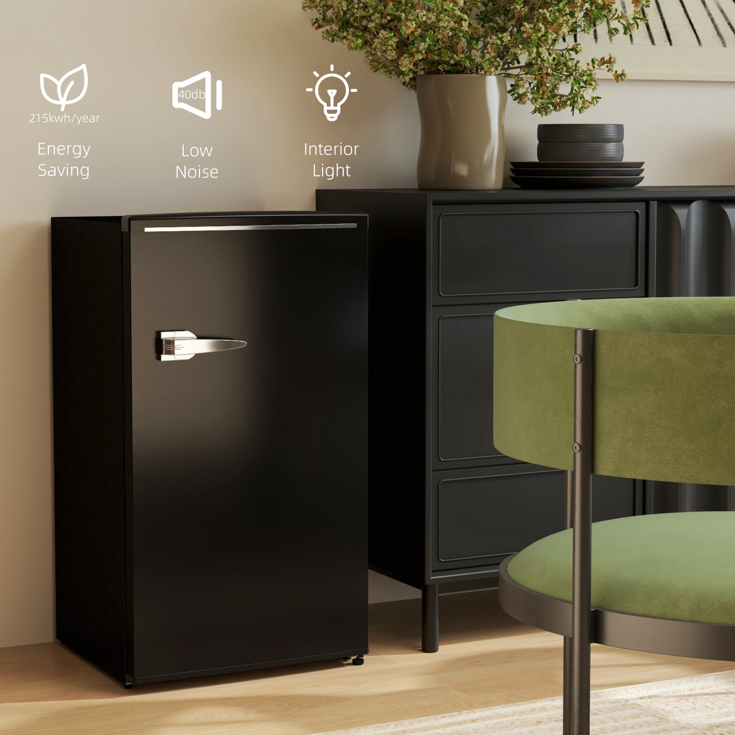 85L Freestanding Under Counter Fridge with Chiller Box, Black