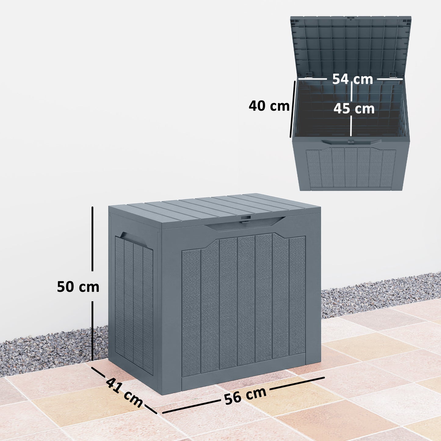 93L Plastic Garden Storage Box, Storage Container w/ Handles, Grey